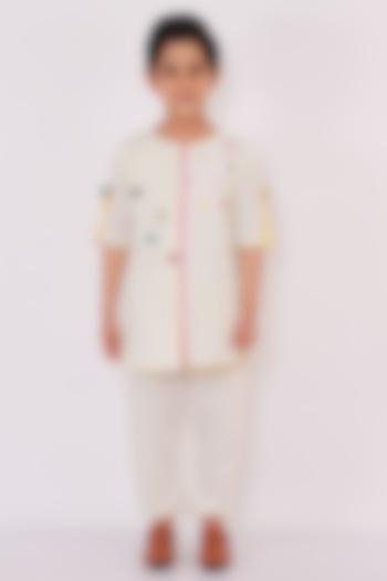 Off-White Cotton Cambric Embroidered Kurta Set For Boys by The little tales at Pernia's Pop Up Shop