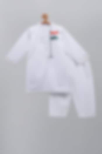 White Cotton Cambric Embroidered Kurta Set For Boys by The little tales at Pernia's Pop Up Shop