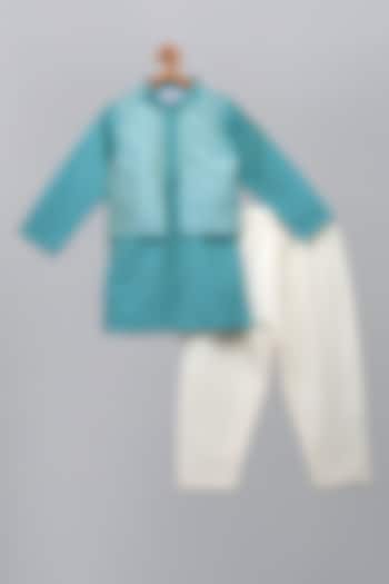Blue Cotton Silk Kurta Set For Boys by The little tales at Pernia's Pop Up Shop