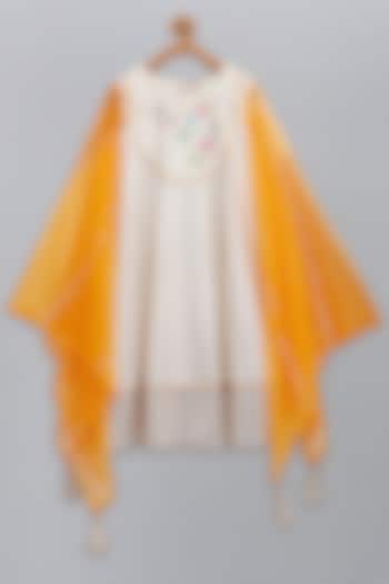 White & Orange Cotton Silk Embroidered Cape Anarkali by The little tales at Pernia's Pop Up Shop
