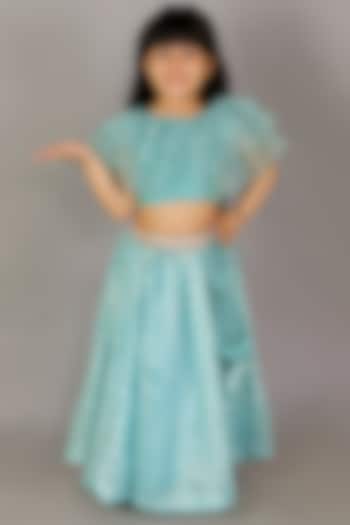 Blue Cotton Zari Embroidered Lehenga Set For Girls by The little tales at Pernia's Pop Up Shop
