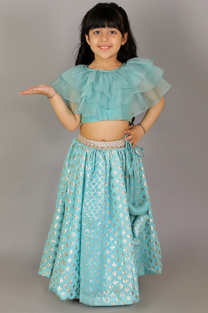 Blue Cotton Zari Embroidered Lehenga Set For Girls by The little tales at Pernia's Pop Up Shop