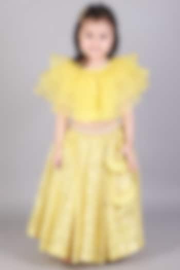 Lime Yellow Cotton Zari Embroidered Lehenga Set For Girls by The little tales at Pernia's Pop Up Shop