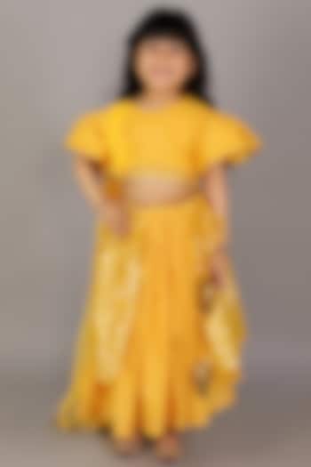 Mustard Yellow Cotton Silk Layered Lehenga Set For Girls by The little tales at Pernia's Pop Up Shop