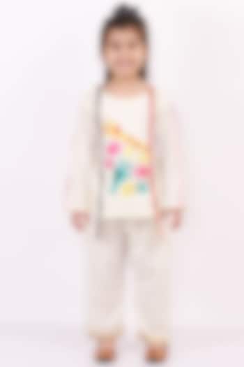 Off-White Cotton Silk Embroidered Kurta Set For Girls by The little tales at Pernia's Pop Up Shop