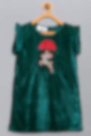 Green Velvet Embroidered Dress For Girls by The little tales at Pernia's Pop Up Shop