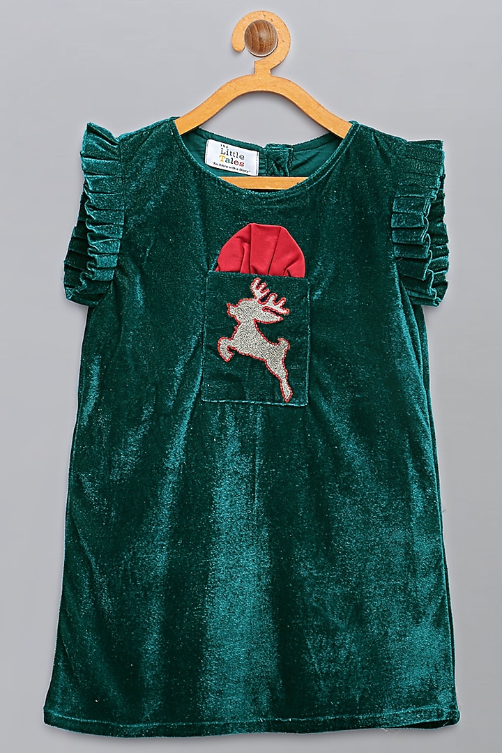Green Velvet Embroidered Dress For Girls by The little tales at Pernia's Pop Up Shop