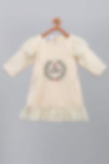 Off-White Velvet Embroidered Dress For Girls by The little tales at Pernia's Pop Up Shop
