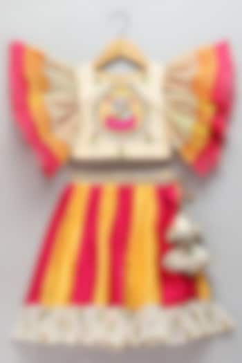 Beige & Yellow Organza Embroidered Dress For Girls by The little tales at Pernia's Pop Up Shop