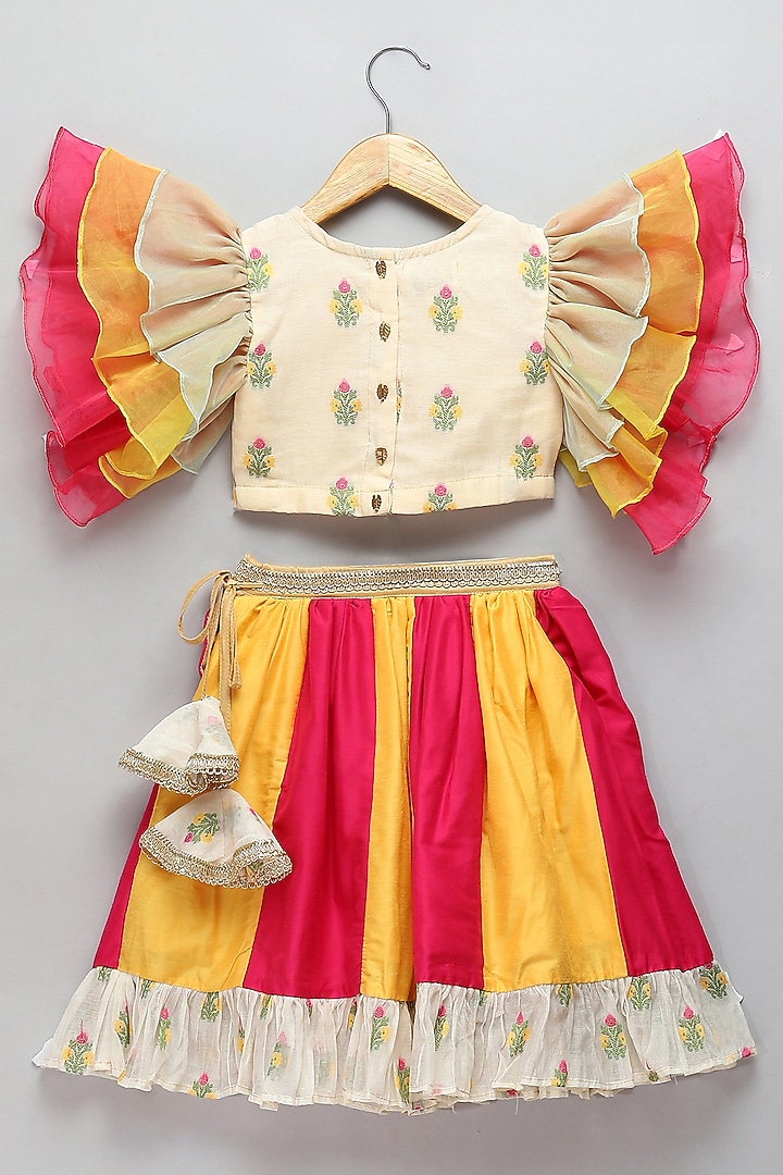 Beige & Yellow Organza Embroidered Dress For Girls by The little tales at Pernia's Pop Up Shop