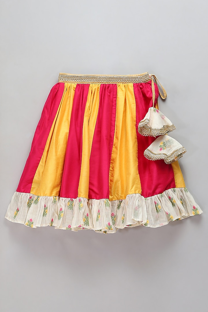 Beige & Yellow Organza Embroidered Dress For Girls by The little tales at Pernia's Pop Up Shop