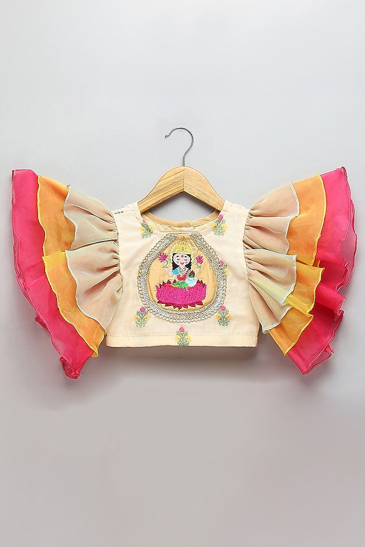 Beige & Yellow Organza Embroidered Dress For Girls by The little tales at Pernia's Pop Up Shop