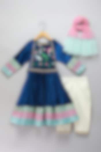 Blue Velvet Embroidered Anarkali Set For Girls by The little tales at Pernia's Pop Up Shop