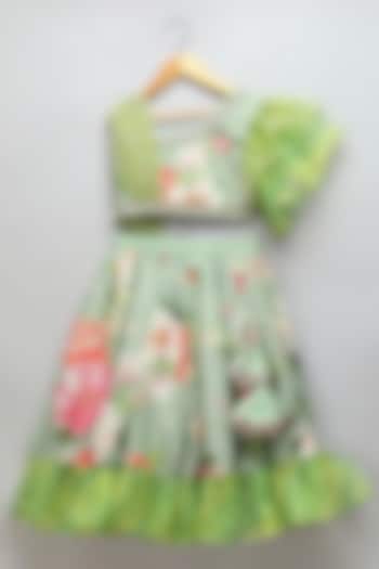 Green Organza Floral Printed Lehenga Set For Girls by The little tales at Pernia's Pop Up Shop
