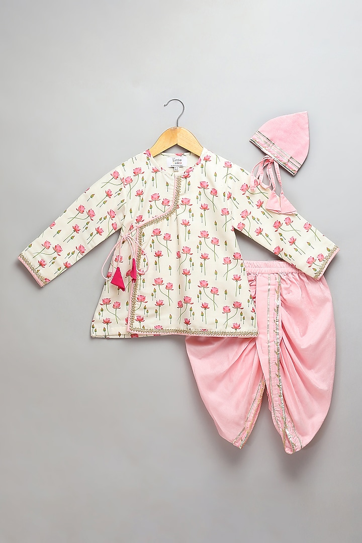 Pink Cotton Silk Dhoti Set For Boys by The little tales at Pernia's Pop Up Shop