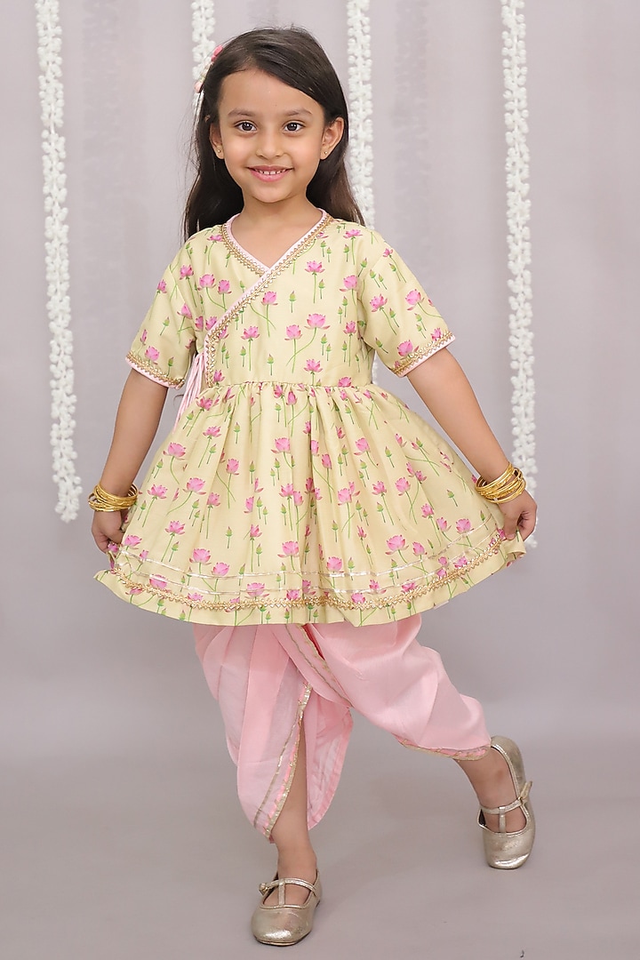 Pink Cotton Silk Dhoti Set For Girls by The little tales at Pernia's Pop Up Shop