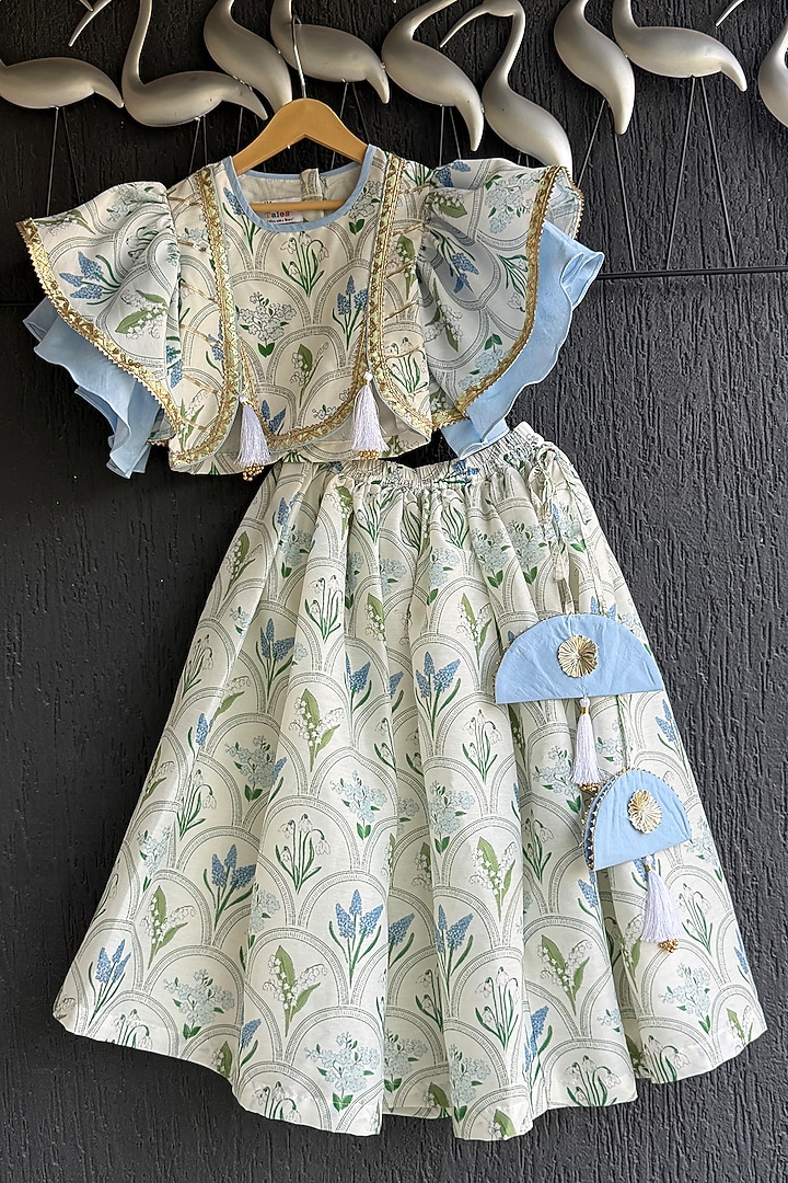 Off-White Cotton Silk Floral Printed Lehenga Set For Girls by The little tales at Pernia's Pop Up Shop