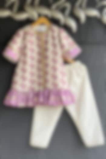 Purple Cotton Silk Printed Kurta Set For Girls by The little tales at Pernia's Pop Up Shop