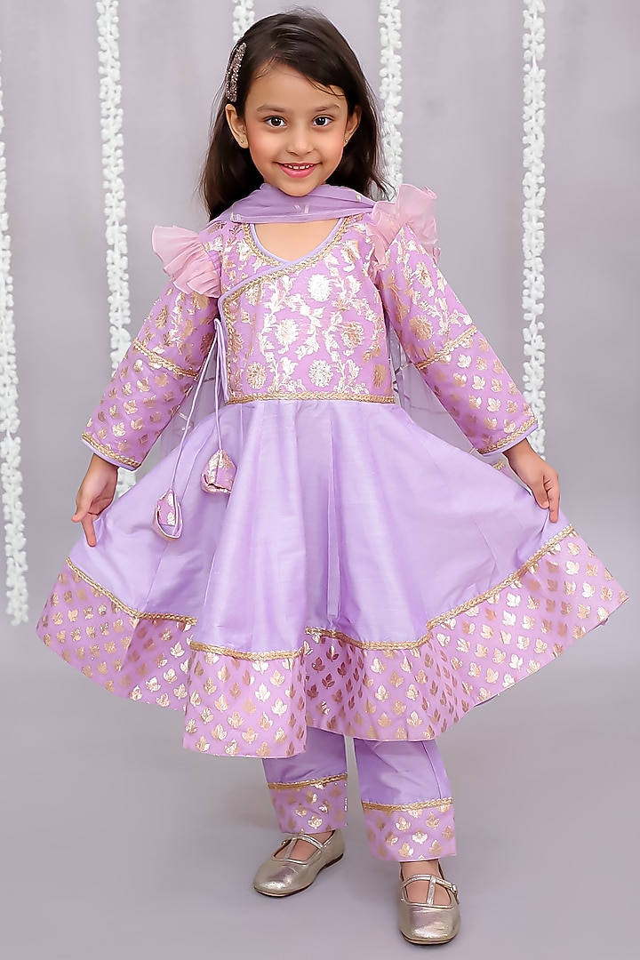 Purple Cotton Silk & Chanderi Lehenga Set For Girls by The little tales at Pernia's Pop Up Shop