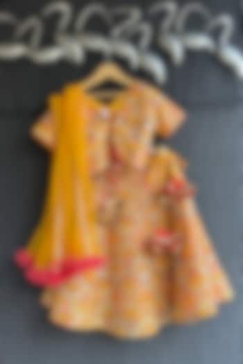 Mustard Yellow Cotton Silk Embroidered Lehenga Set For Girls by The little tales at Pernia's Pop Up Shop