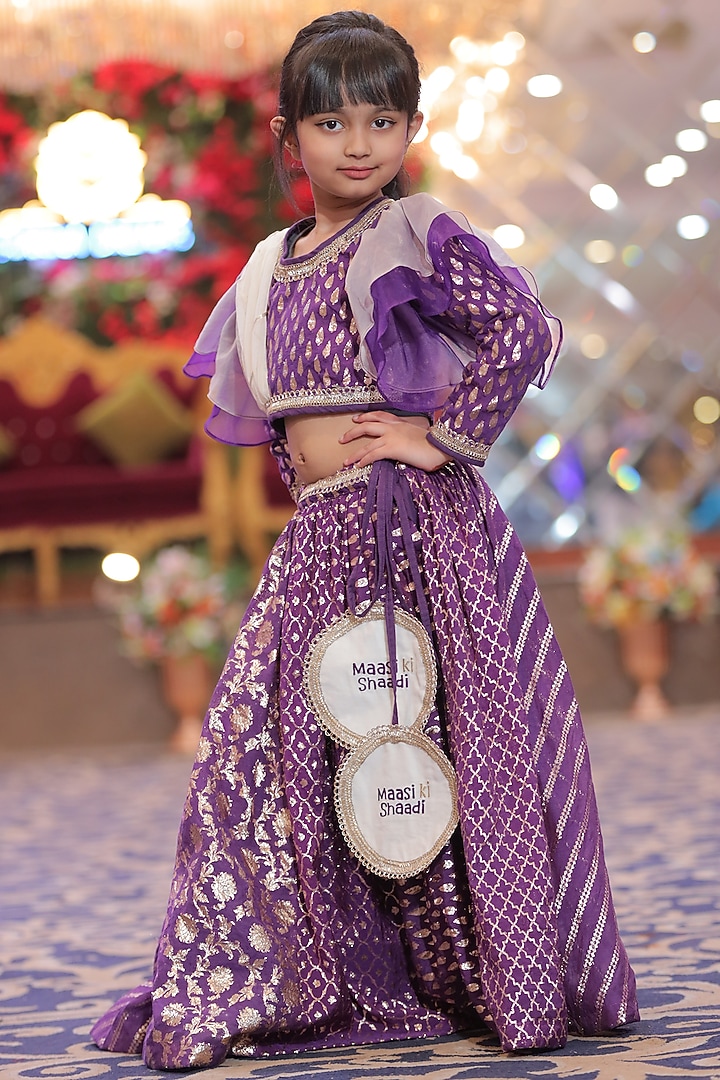 Purple Organza & Chanderi Lehenga Set For Girls by The little tales at Pernia's Pop Up Shop