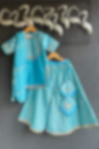 Blue Silk & Chanderi Sharara Set For Girls by The little tales at Pernia's Pop Up Shop