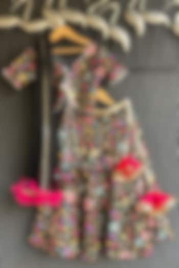 Black Cotton Linen Embroidered Lehenga Set For Girls by The little tales at Pernia's Pop Up Shop