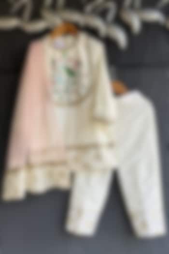 White Velvet & Cotton Silk Embroidered Kurta Set by The little tales at Pernia's Pop Up Shop