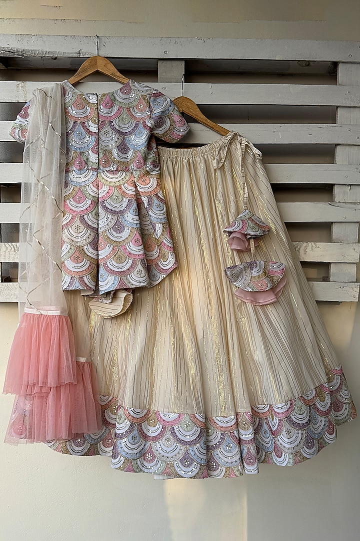 Multi-Colored Cotton Silk Embroidered Lehenga Set For Girls by The little tales at Pernia's Pop Up Shop