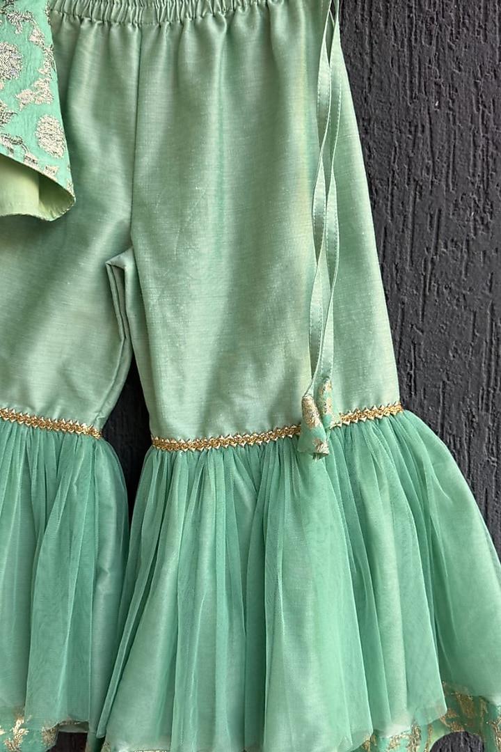 Green Chanderi Sharara Set For Girls by The little tales at Pernia's Pop Up Shop