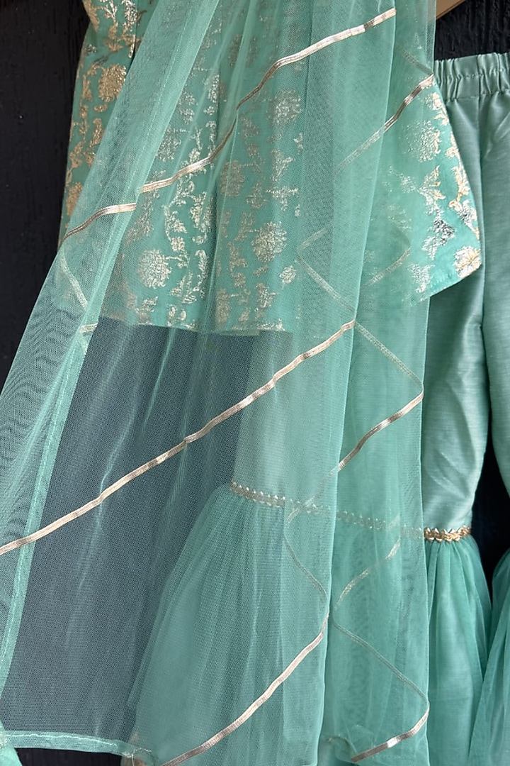 Green Chanderi Sharara Set For Girls by The little tales at Pernia's Pop Up Shop
