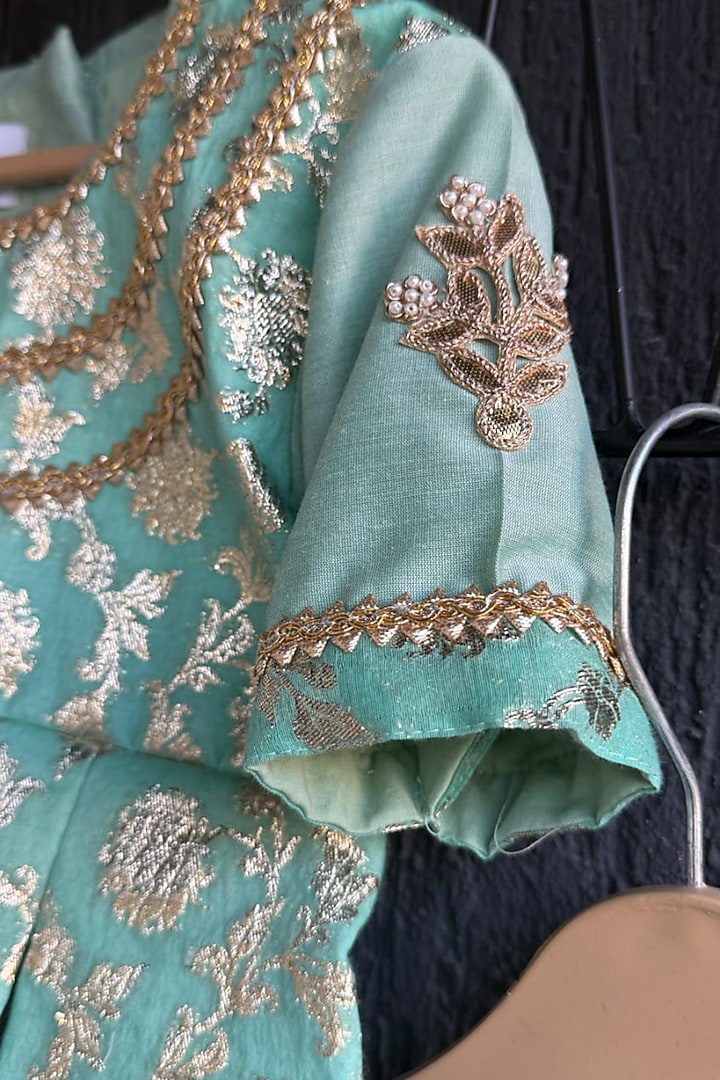 Green Chanderi Sharara Set For Girls by The little tales at Pernia's Pop Up Shop