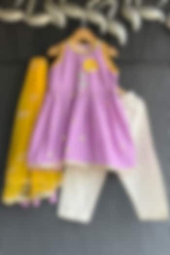 Purple Cotton Silk Embroidered Kurta Set For Girls by The little tales at Pernia's Pop Up Shop