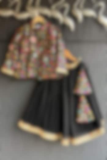 Black Cotton Silk Embroidered Lehenga Set For Girls by The little tales at Pernia's Pop Up Shop