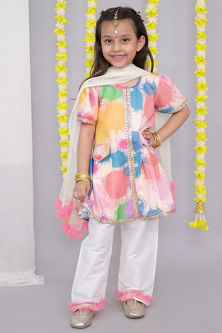Multi-Colored Cotton Silk Printed Kurta Set For Girls by The little tales at Pernia's Pop Up Shop