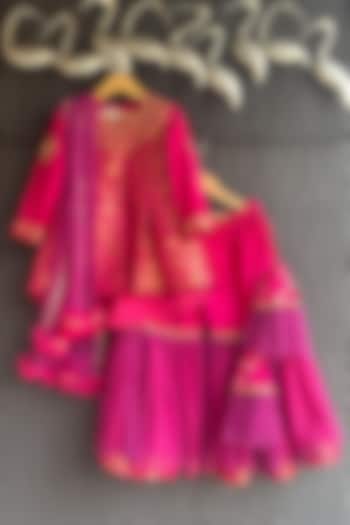 Fuchsia Pink Cotton Silk Sharara Set For Girls by The little tales at Pernia's Pop Up Shop