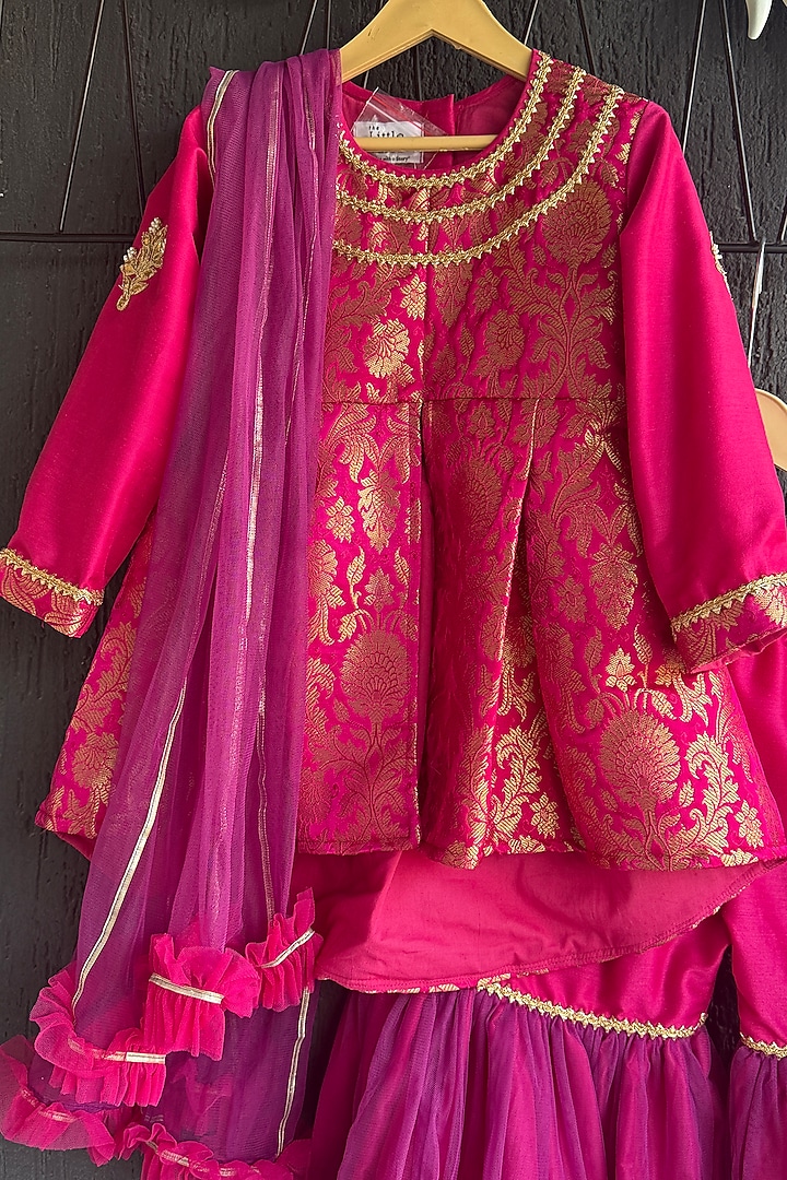 Fuchsia Pink Cotton Silk Sharara Set For Girls by The little tales at Pernia's Pop Up Shop