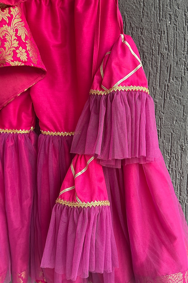 Fuchsia Pink Cotton Silk Sharara Set For Girls by The little tales at Pernia's Pop Up Shop