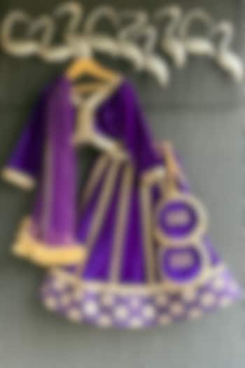 Purple Velvet Printed Lehenga Set For Girls by The little tales at Pernia's Pop Up Shop
