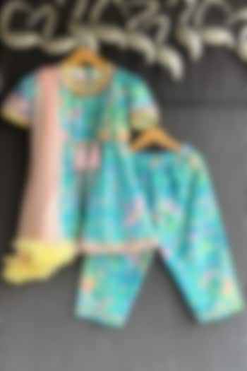Multi-Colored Cotton Silk Printed Kurta Set For Girls by The little tales at Pernia's Pop Up Shop