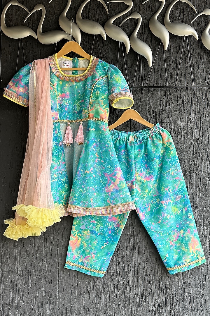 Multi-Colored Cotton Silk Printed Kurta Set For Girls by The little tales at Pernia's Pop Up Shop