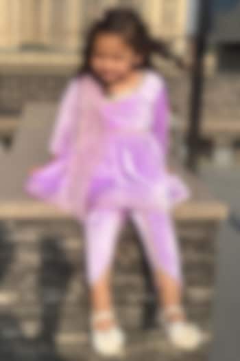 Light Purple Velvet Angrakha Kurta Set For Girls by The little tales at Pernia's Pop Up Shop