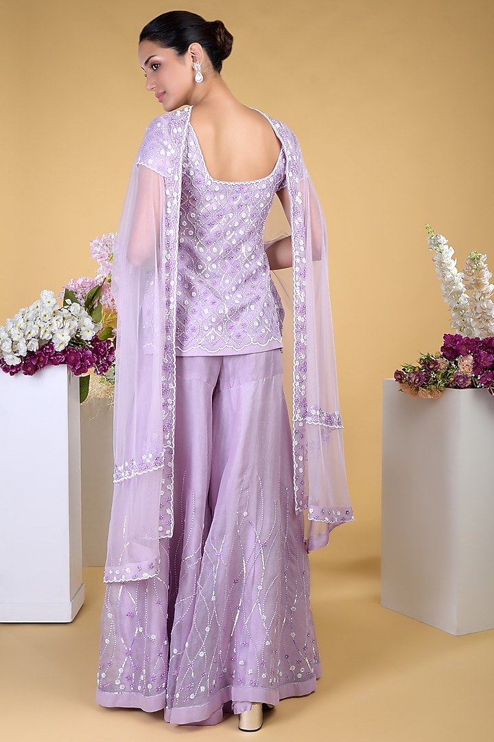 Lilac Hand Embroidered Sharara Set by Talking Threads at Pernia's Pop Up Shop