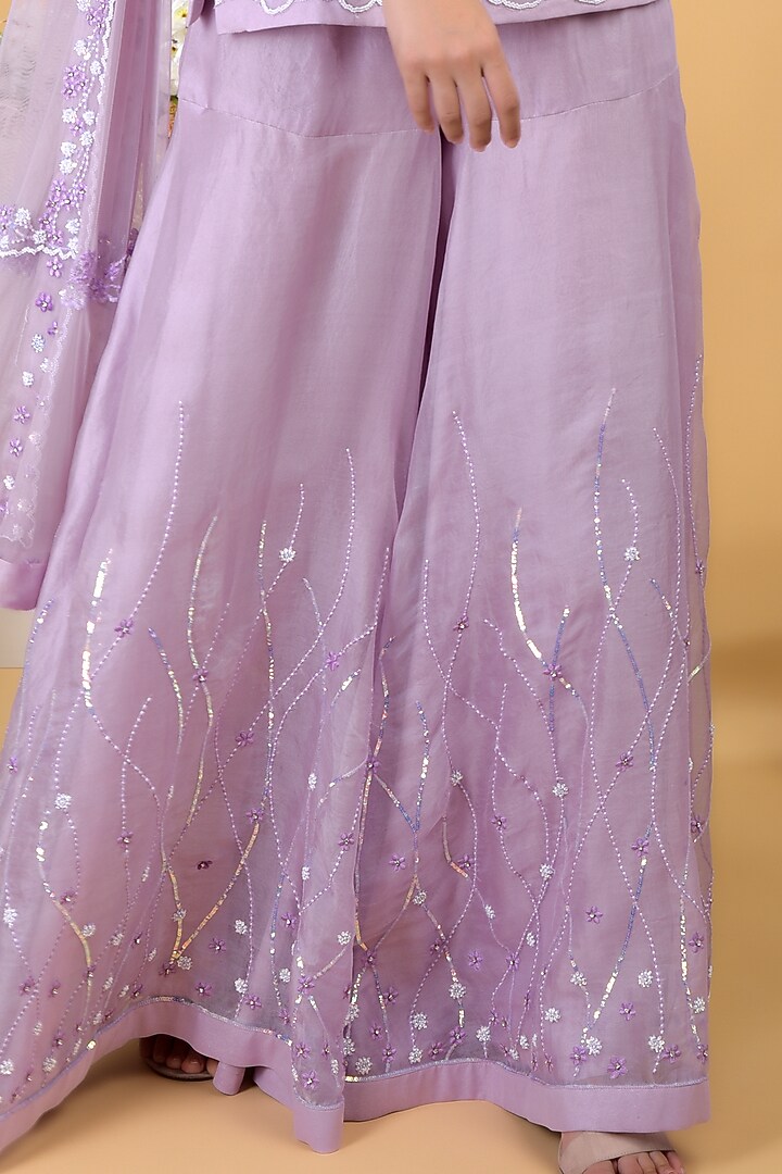 Lilac Hand Embroidered Sharara Set by Talking Threads at Pernia's Pop Up Shop