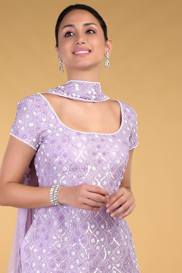 Lilac Hand Embroidered Sharara Set by Talking Threads at Pernia's Pop Up Shop