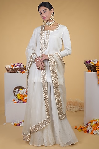Ivory Hand Embroidered Skirt Set by Talking Threads