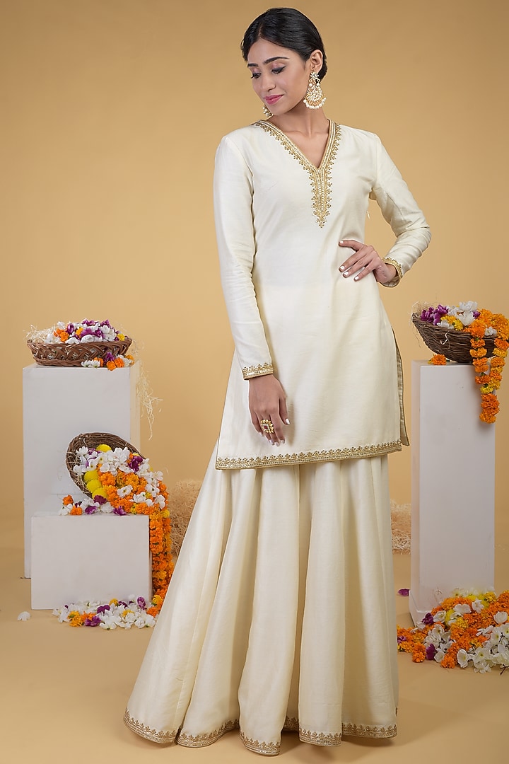 Ivory Hand Embroidered Wedding Sharara Set by Talking Threads at Pernia's Pop Up Shop