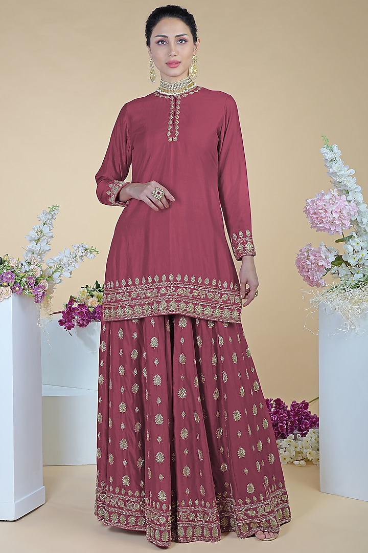 Chianti Wine Hand Embroidered Wedding Sharara Set by Talking Threads at Pernia's Pop Up Shop