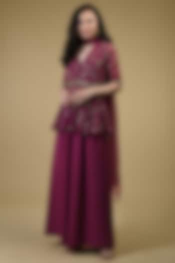 Peacock Pink Hand Embroidered Wedding Sharara Set by Talking Threads at Pernia's Pop Up Shop