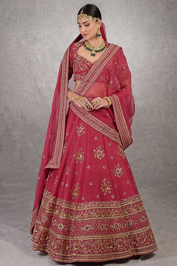 Red Hand Embroidered Bridal Lehenga Set by Talking Threads at Pernia's Pop Up Shop